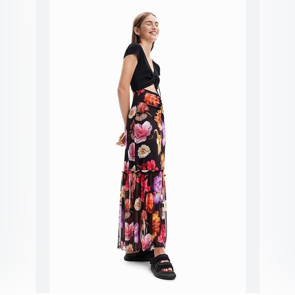 Desigual Black Maxi Dress with Floral Design - Picture 2 of 15